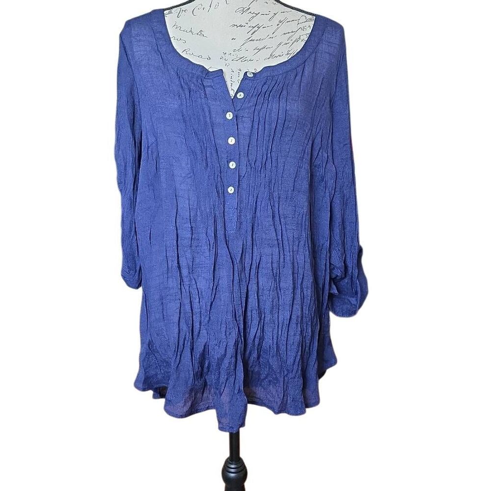 Motherhood Maternity Women's Size 1X Navy Blue Semi-Sheer 3/4 Sleeve Blouse
